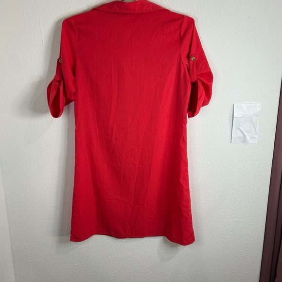 Speed Control Coral Shirt Dress Small Button Front Tab Sleeve Casual Tunic Style - Picture 10 of 12